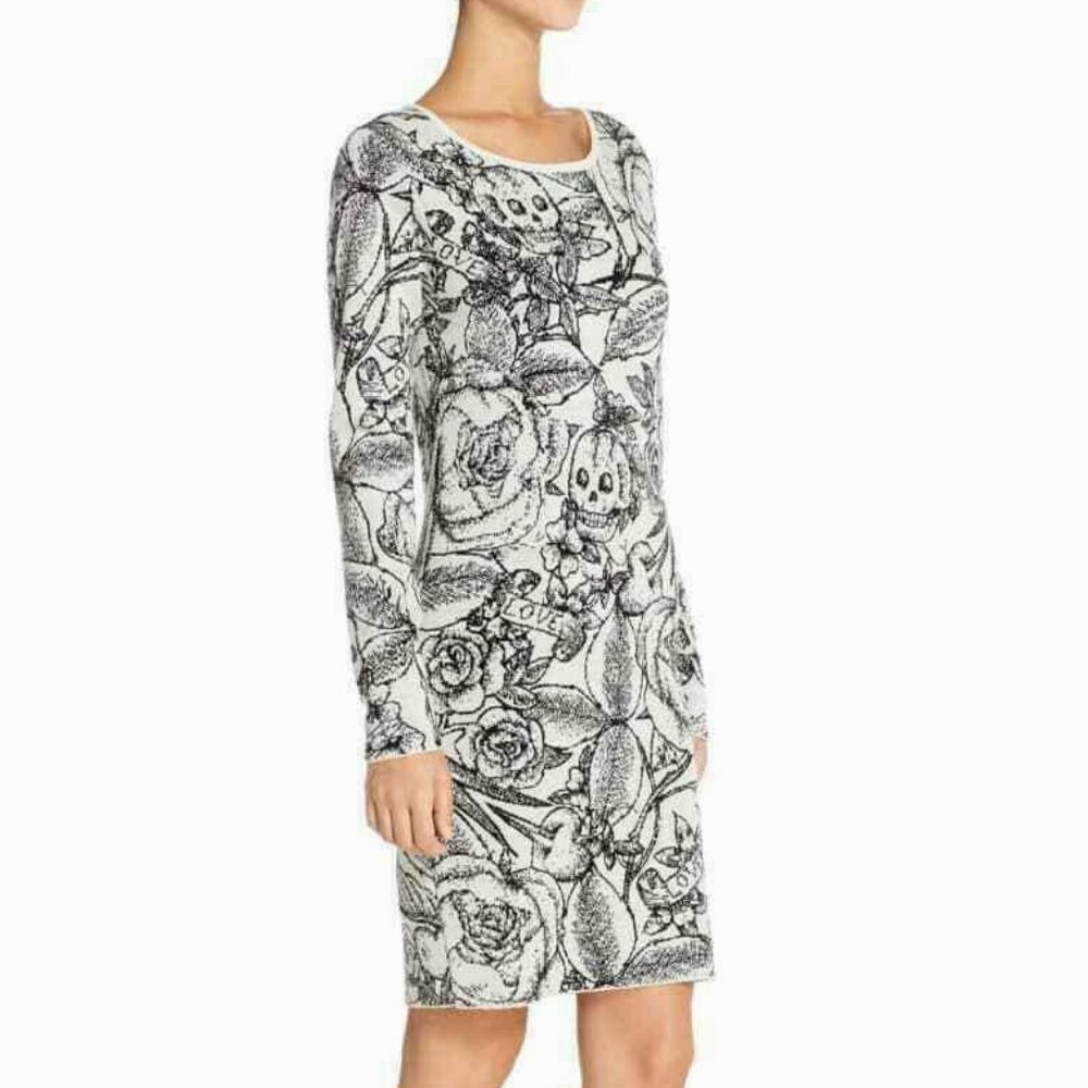 French Connection Skull Love Sweater Dress Long Sleeve Shift, Size 8